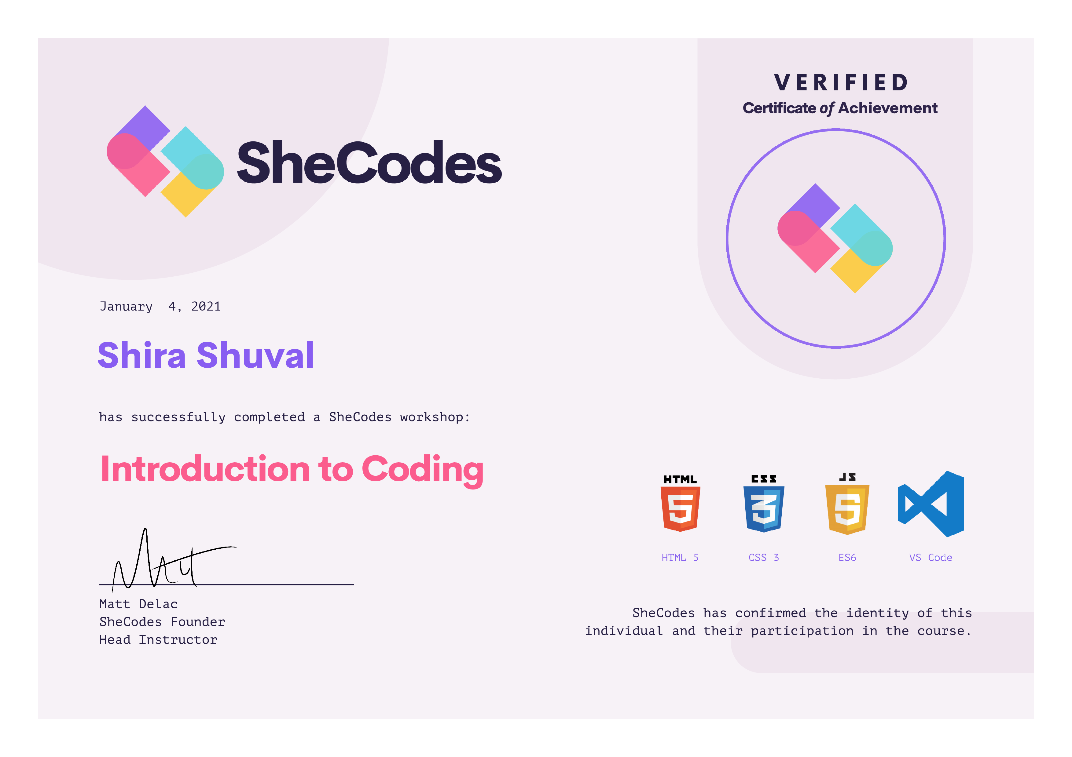 SheCodes Basic certificate