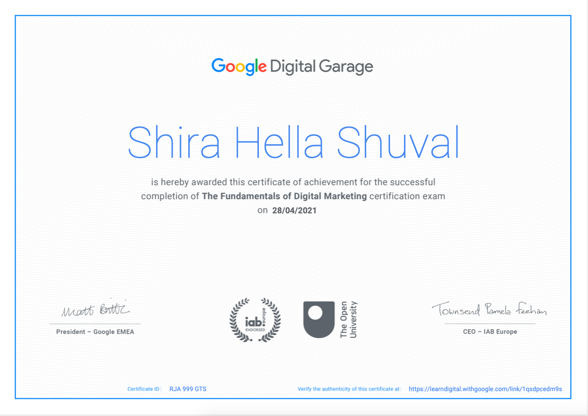 Google Digital Garage certificate